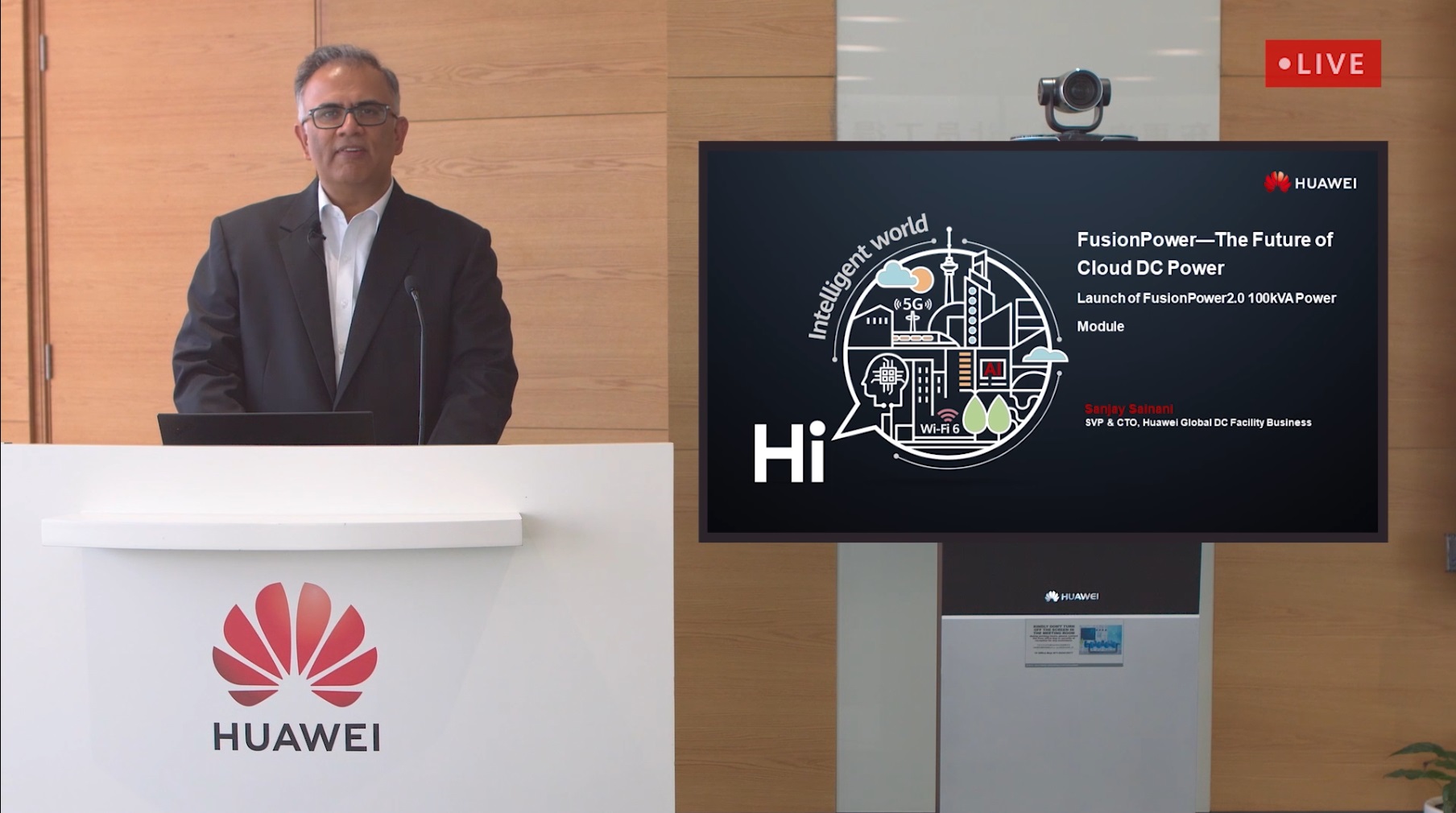 Sanjay Kumar Sainani, CTO, Huawei's Global DC Facility Business, speaks at the Industrial Digital Transformation Conference