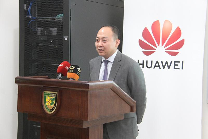Pan Weifang, China's Ambassador to Jordan, delivering a speech at the launch of Jordan's first Huawei ICT Academy