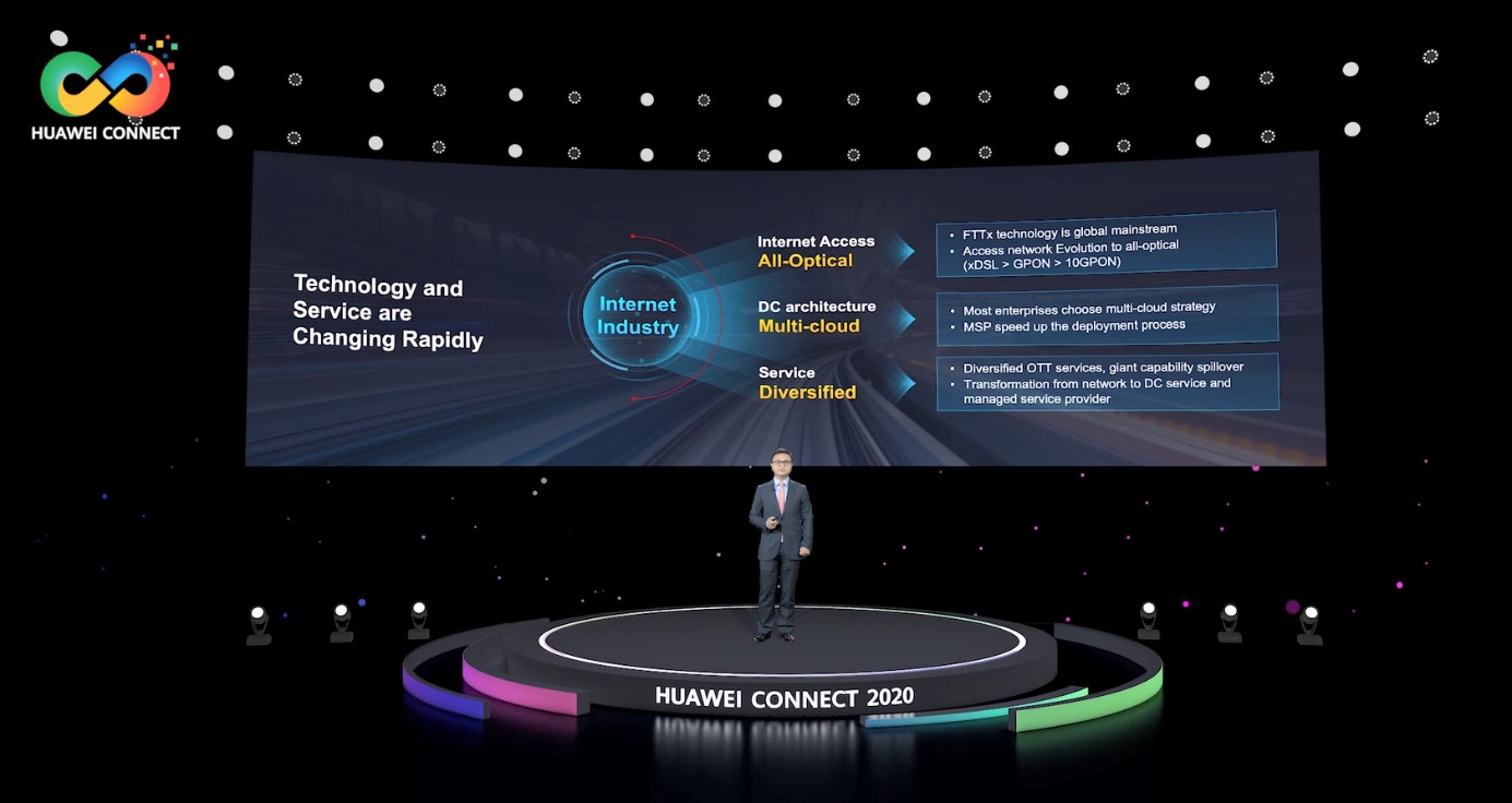 Deng Jiang delivering the keynote speech during the HUAWEI CONNECT 2020 Internet Service Industry Session