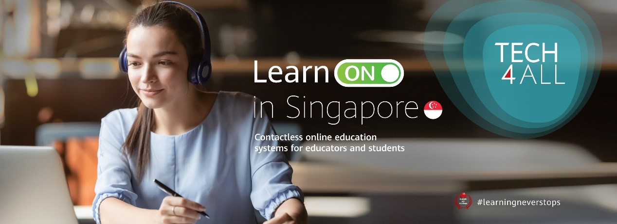 A young female student studying at a computer, representing Huawei's Tech4All AI academy in Singapore