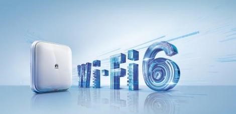 A poster for Huawei's AirEngine products, displaying an Access Point (AP) and a stylized rendition of the words Wi-Fi 6