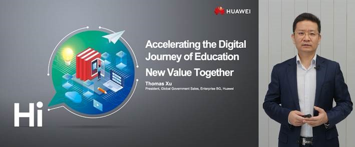 Thomas Xu, Huawei's President of Global Government Sales, presents online at the Global Intelligent Education Summit 2021