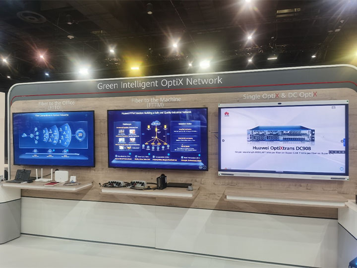 Huawei demonstrated its FTTO, FTTM, and DC OptiX solutions prototypes with picture illustrations at Eco-Connect South Africa