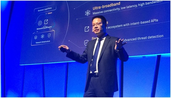 Kevin Hu, President of Huawei's Network Product Line, onstage at the Intent-Driven Network Solution launch at MWC 2018