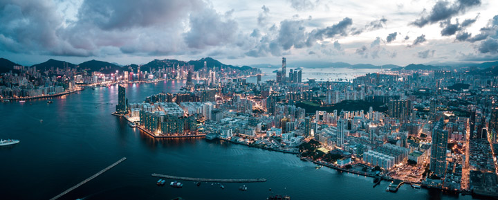 香港の粤港澳大湾区を俯瞰で見た様子